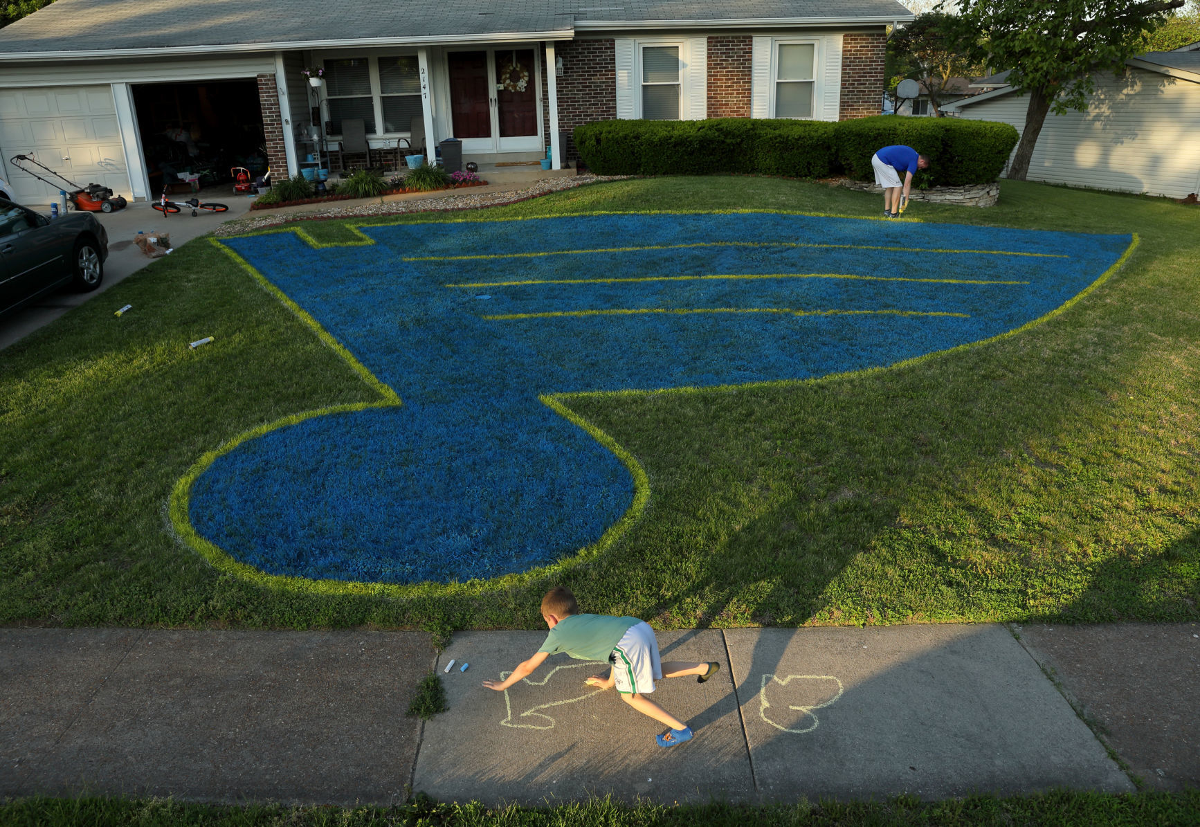 St. Louis Blues fan paints his yard with logo
